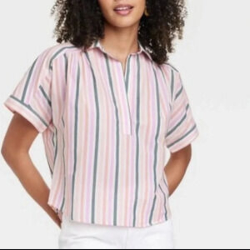 Universal Thread Women's Button Up Striped Top Size XL Shirt Sleeve - Picture 2 of 7